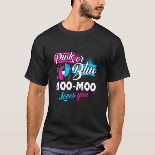 T-shirt Drôle mignon Rose Ou Bleu Moo Moo Vous Aime Genre  (Devant)