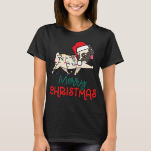 T-shirt Drôle Mignonne Joyeux Carlin de Noël Santa Chapeau