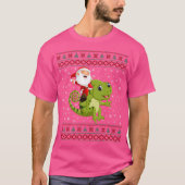 T-shirt Drôle moche Noël Père Noël équitation Chameleon (Devant)