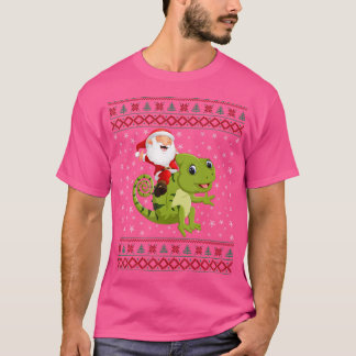 T-shirt Drôle moche Noël Père Noël équitation Chameleon