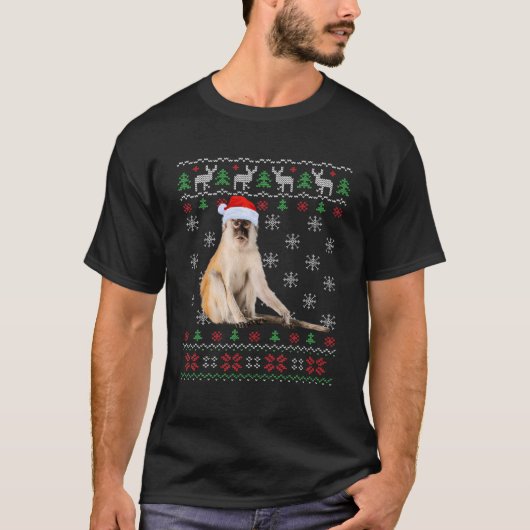 T-shirt Drôle moche Sweater Xmas Animaux Noël Singe L (Devant)
