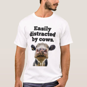 T-shirt Drôle Moo Vache Laitier facilement distrait par l