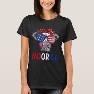 T-shirt Drôle Moorica 4 juillet Drapeau Américain Vache Ho