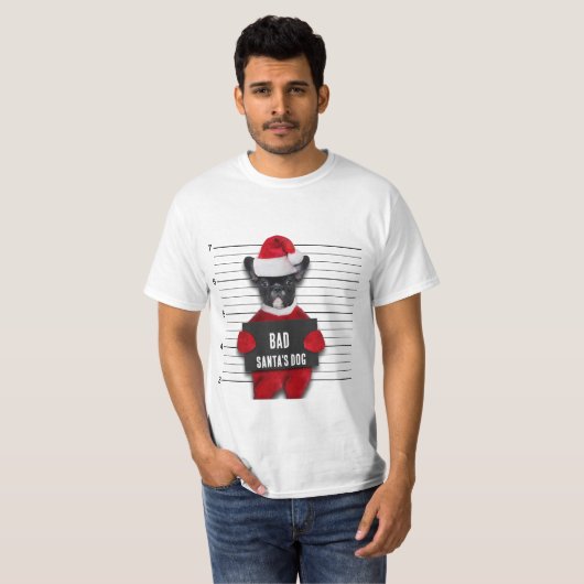 T-shirt Drôle Mugshot de Noël Mauvais Chien Père Noël (Devant entier)