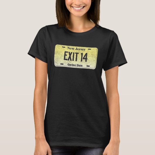 T-shirt Drôle NJ State Vanity License Plate EXIT 14 (Devant)