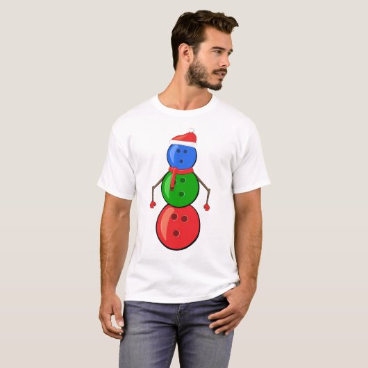 T-shirt Drôle Noël Bowling Balls Snowman (Devant entier)