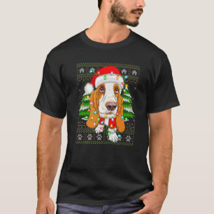T-shirt Drôle Noël Éclairage Laide Père Noël Basset Hound