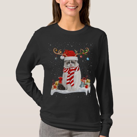 T-shirt Drôle Noël Éclairage Reindeer Santa Hat Ragdoll Ch (Devant)