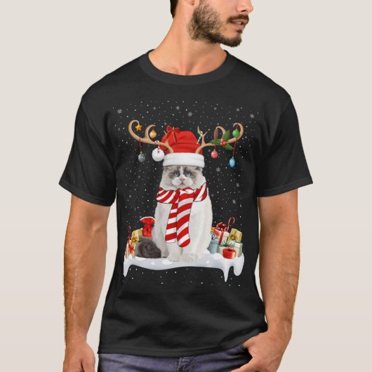 T-shirt Drôle Noël Éclairage Reindeer Santa Hat Ragdoll Ch (Devant)