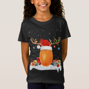 T-Shirt Drôle Noël Éclairage Rinder Santa Hat Orange Chri
