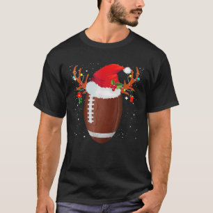 T-shirt Drôle Noël Football Reindeer Santa Hat Holida