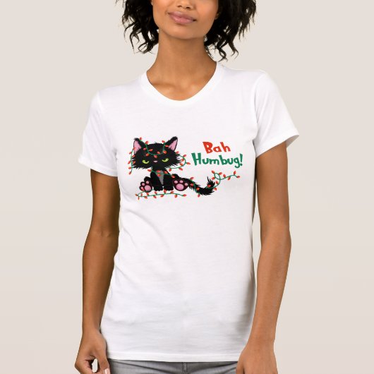 T-shirt Drôle Noël Grumpy Chat Bah Humbug (Devant)