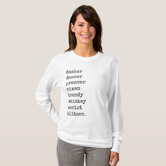 T-shirt Drôle Noël Père Noël Noms des rennes d'alcool (Devant entier)