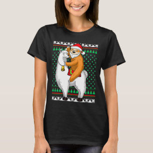 T-shirt Drôle Noël Père Noël Sloth Llama Happy
