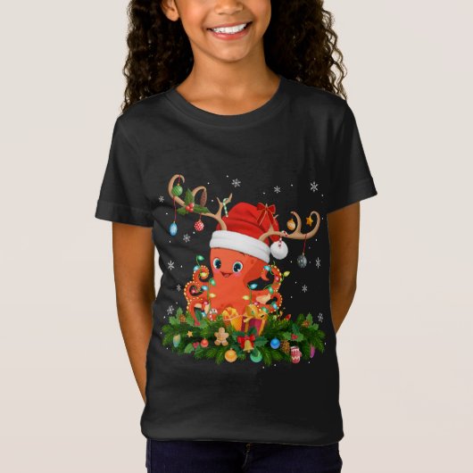 T-Shirt Drôle Noël Reindeer Casquette Père Noël Octopus Ch (Devant)