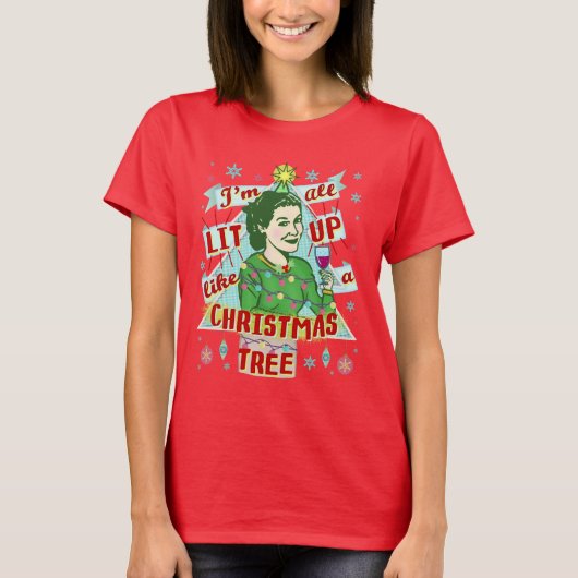 T-shirt Drôle Noël Rétro Boire Humour Femme Lit Up (Devant)