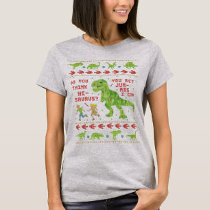 T-shirt Drôle Noël T Rex Dinosaur Pun Humour Faux Knit
