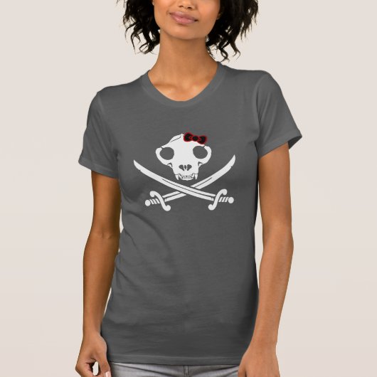 T-shirt Drôle Noir Blanc Jolly Kitty Pirate Os crâne (Devant)