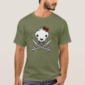 T-shirt Drôle Noir Blanc Jolly Kitty Pirate Os crâne (Devant)