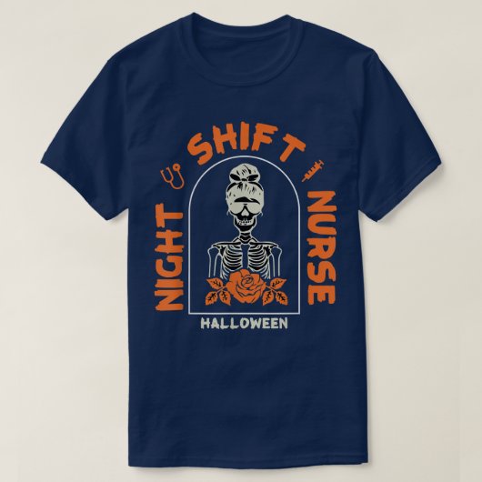 T-shirt Drôle Nuit Shift Nurse Skeleton Halloween RN Nurs (Design devant)