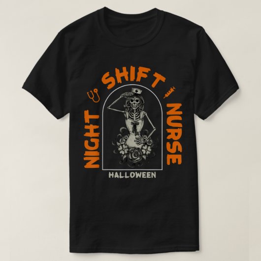 T-shirt Drôle Nuit Shift Nurse Skeleton Halloween RN Nurs (Design devant)