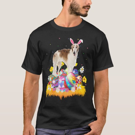 T-shirt Drôle Oeuf de Pâques Borzoi Chien de Pâques Dimanc (Devant)