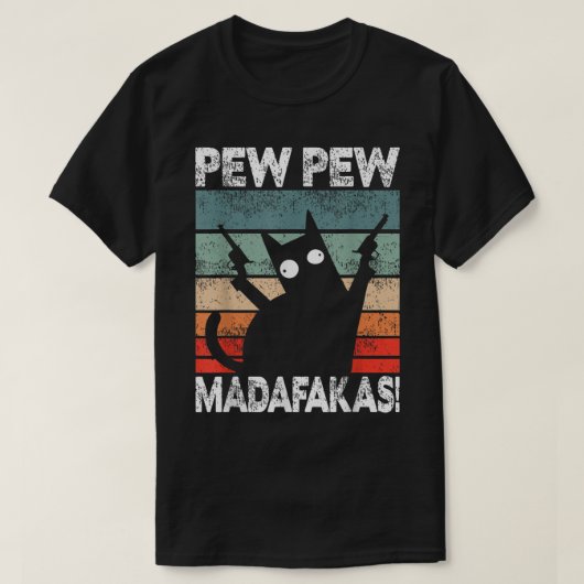 T-shirt Drôle oeuvre d'art rétro de chat Pew Pew (Design devant)