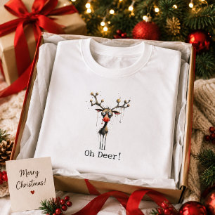 T-shirt Drôle Oh Cerf Renne Aquarelle Noël