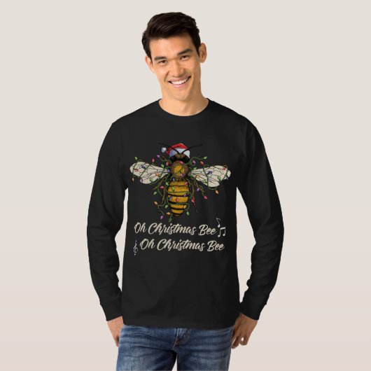 T-shirt Drôle Oh Noël Bee Xmas Pyjamas Bee Santa chapeau (Devant entier)