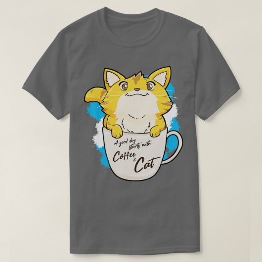 T-shirt Drôle Orange Cat Café Mug Amoureux des chats Idée (Design devant)
