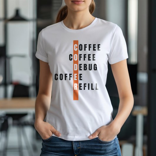 T-shirt Drôle Orange Programmer Café Débogage Reremplissag