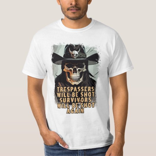 T-shirt Drôle Ouest Cowboy Sauvage Dit Skull Sheriff Art (Devant)