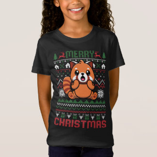 T-Shirt Drôle Panda Rouge laide lumières de Noël