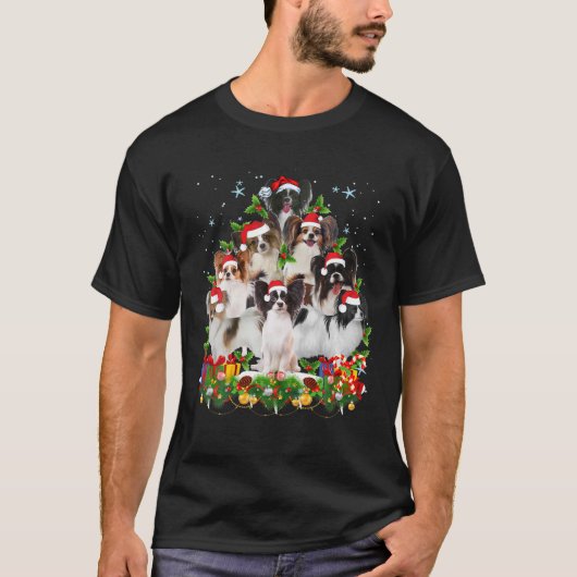 T-shirt Drôle Papillon Chien Noël Arbre de Noël Mignonne N (Devant)