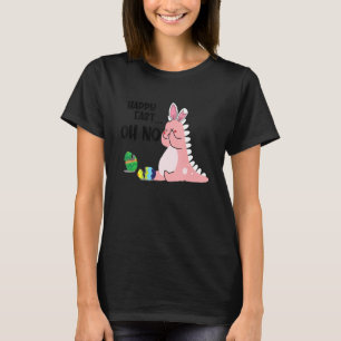 T-shirt Drôle Pâques HEUREUX EST OH NO Trex Dinosaure rose