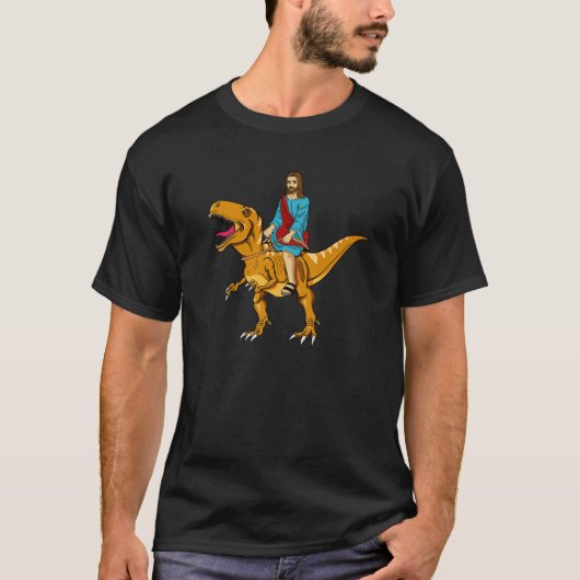 T-shirt Drôle Parodie Jésus équitation Dinosaur mème migno (Devant)