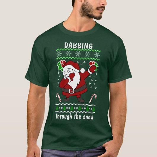 T-shirt Drôle Père Noël Dabbing À Travers Le Noël De Neige (Devant)