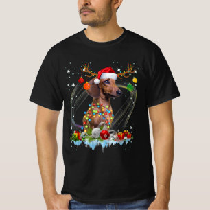 T-shirt Drôle Père Noël Dachshund Reindeer Noël clair
