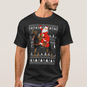 T-shirt Drôle Père Noël équitation Doberman Pinscher Chien
