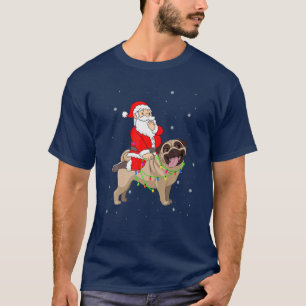 T-shirt Drôle Père Noël équitation Un Carlin Famille Noël