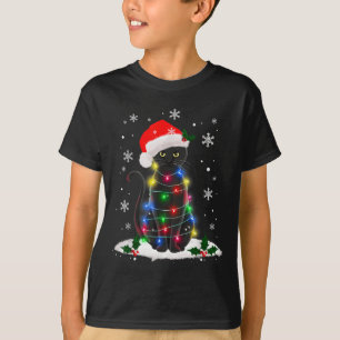 T-shirt Drôle Père Noël Kitten Black Chat Feux d'arbre de