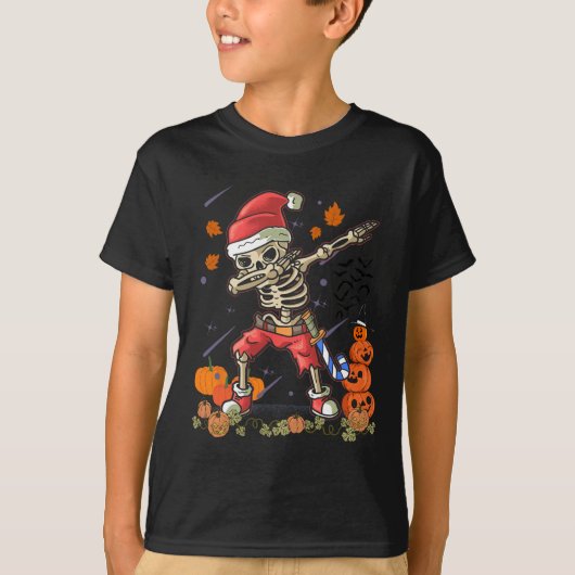 T-shirt Drôle Père Noël Skeleton Dabbing Halloween Costume (Devant)