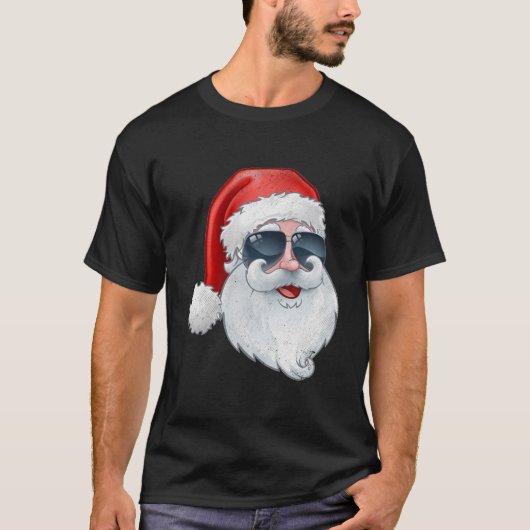 T-shirt Drôle Père Noël Visage Lunettes De Soleil Avec Bar (Devant)