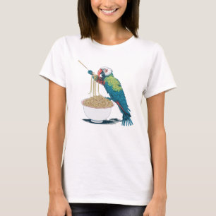 T-shirt Drôle Perroquet mangeant des nouilles de ramen