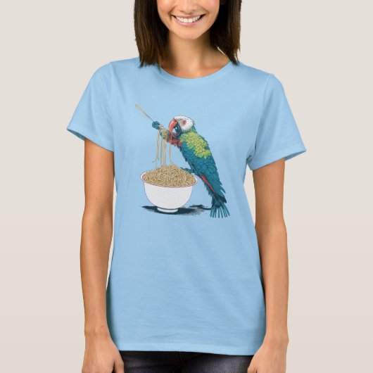 T-shirt Drôle Perroquet mangeant des nouilles de ramen (Devant)