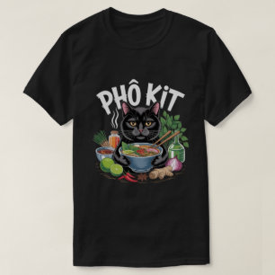 T-shirt drôle « Phô Kit » chat noir
