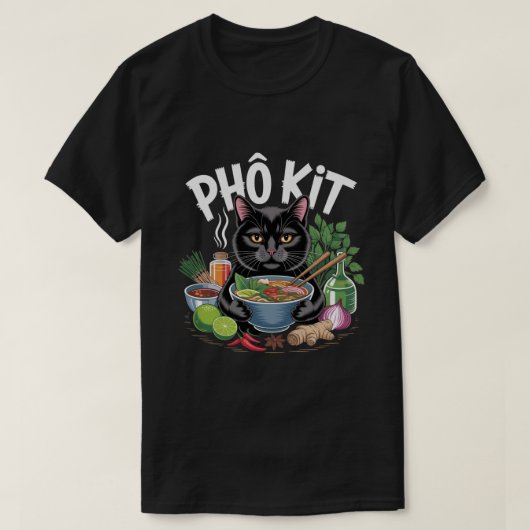 T-shirt drôle « Phô Kit » chat noir (Design devant)