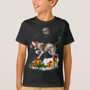 T-shirt Drôle Pointeur Chien Lumières de Noël Santa Chapea
