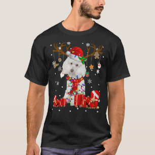 T-shirt Drôle Poodle Chien Reindeer Noël Light Chien Aimer