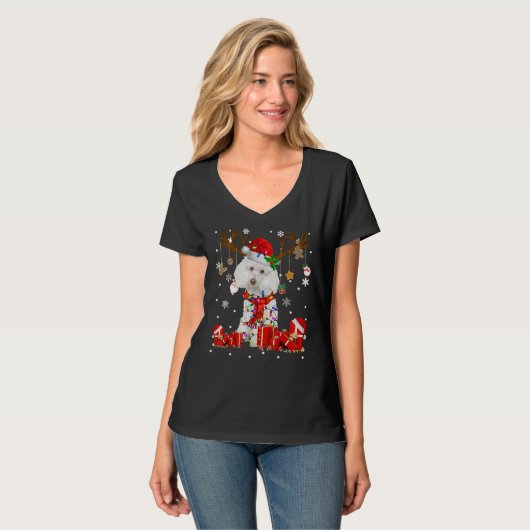 T-shirt Drôle Poodle Chien Reindeer Noël Light Chien Aimer (Devant entier)